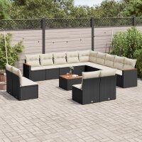 vidaXL 14-tlg. Garten-Sofagarnitur mit Kissen Schwarz Poly Rattan