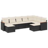 vidaXL 9-tlg. Garten-Sofagarnitur mit Kissen Schwarz Poly Rattan