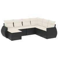 vidaXL 7-tlg. Garten-Sofagarnitur mit Kissen Schwarz Poly Rattan