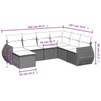 vidaXL 7-tlg. Garten-Sofagarnitur mit Kissen Schwarz Poly Rattan