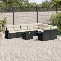 vidaXL 10-tlg. Garten-Sofagarnitur mit Kissen Schwarz Poly Rattan