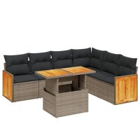 vidaXL 7-tlg. Garten-Sofagarnitur mit Kissen Grau Poly Rattan