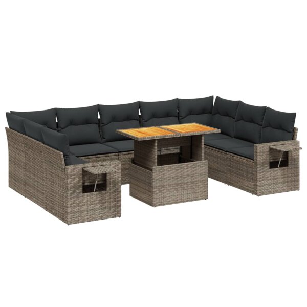 vidaXL 10-tlg. Garten-Sofagarnitur mit Kissen Grau Poly Rattan