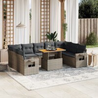 vidaXL 10-tlg. Garten-Sofagarnitur mit Kissen Grau Poly...