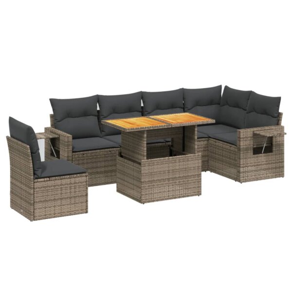 vidaXL 7-tlg. Garten-Sofagarnitur mit Kissen Grau Poly Rattan