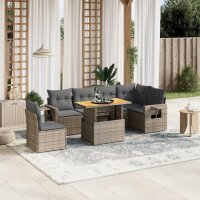 vidaXL 7-tlg. Garten-Sofagarnitur mit Kissen Grau Poly Rattan