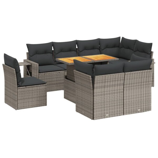 vidaXL 9-tlg. Garten-Sofagarnitur mit Kissen Grau Poly Rattan