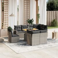 vidaXL 9-tlg. Garten-Sofagarnitur mit Kissen Grau Poly Rattan