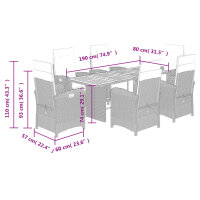 vidaXL 7-tlg. Garten-Essgruppe mit Kissen Beige Poly Rattan