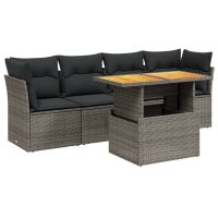 vidaXL 5-tlg. Garten-Sofagarnitur mit Kissen Grau Poly Rattan