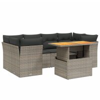 vidaXL 7-tlg. Garten-Sofagarnitur mit Kissen Grau Poly Rattan