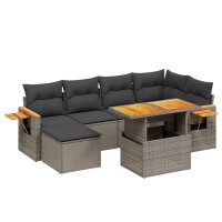 vidaXL 7-tlg. Garten-Sofagarnitur mit Kissen Grau Poly Rattan