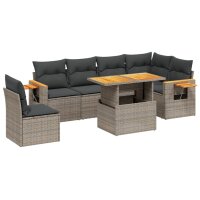 vidaXL 7-tlg. Garten-Sofagarnitur mit Kissen Grau Poly Rattan