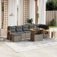 vidaXL 8-tlg. Garten-Sofagarnitur mit Kissen Grau Poly Rattan