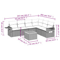 vidaXL 7-tlg. Garten-Sofagarnitur mit Kissen Schwarz Poly Rattan