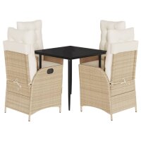 vidaXL 5-tlg. Garten-Essgruppe mit Kissen Beige Poly Rattan