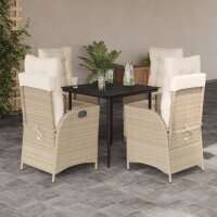 vidaXL 5-tlg. Garten-Essgruppe mit Kissen Beige Poly Rattan