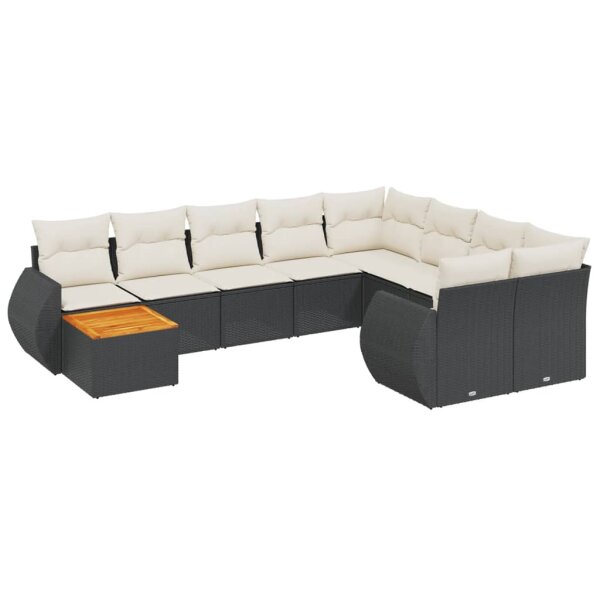 vidaXL 10-tlg. Garten-Sofagarnitur mit Kissen Schwarz Poly Rattan