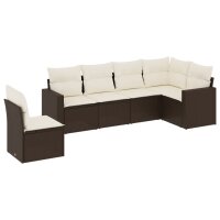 vidaXL 6-tlg. Garten-Sofagarnitur mit Kissen Braun Poly Rattan