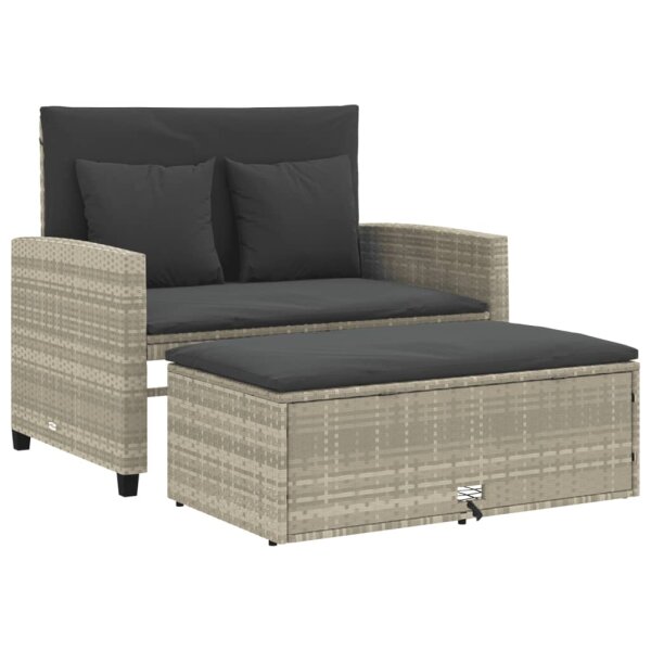 vidaXL Gartensofa mit Kissen 2-Sitzer Hellgrau Poly Rattan