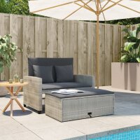 vidaXL Gartensofa mit Kissen 2-Sitzer Hellgrau Poly Rattan