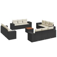 vidaXL 13-tlg. Garten-Sofagarnitur mit Kissen Schwarz Poly Rattan