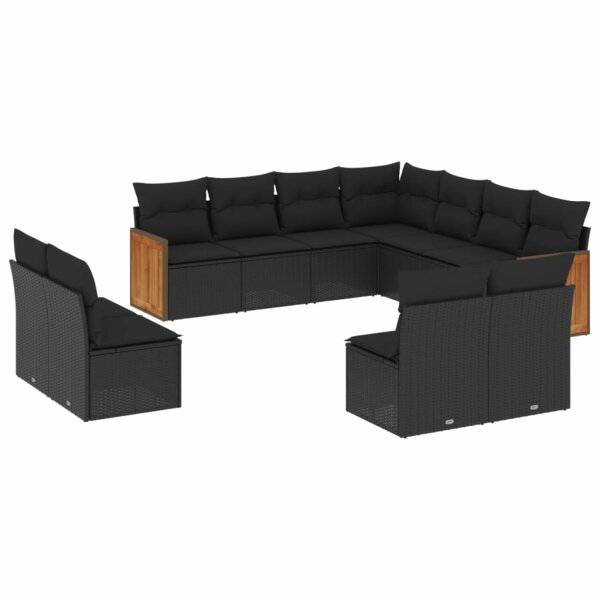 vidaXL 11-tlg. Garten-Sofagarnitur mit Kissen Schwarz Poly Rattan