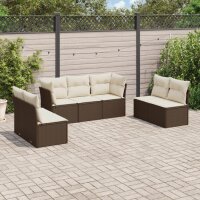 vidaXL 7-tlg. Garten-Sofagarnitur mit Kissen Braun Poly Rattan