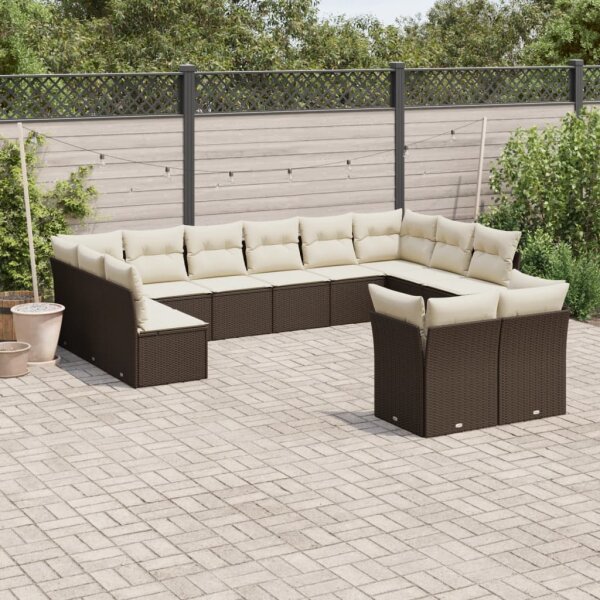 vidaXL 12-tlg. Garten-Sofagarnitur mit Kissen Braun Poly Rattan