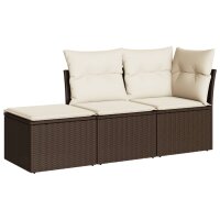 vidaXL 3-tlg. Garten-Sofagarnitur mit Kissen Braun Poly Rattan