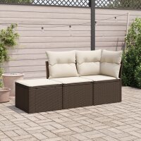 vidaXL 3-tlg. Garten-Sofagarnitur mit Kissen Braun Poly Rattan