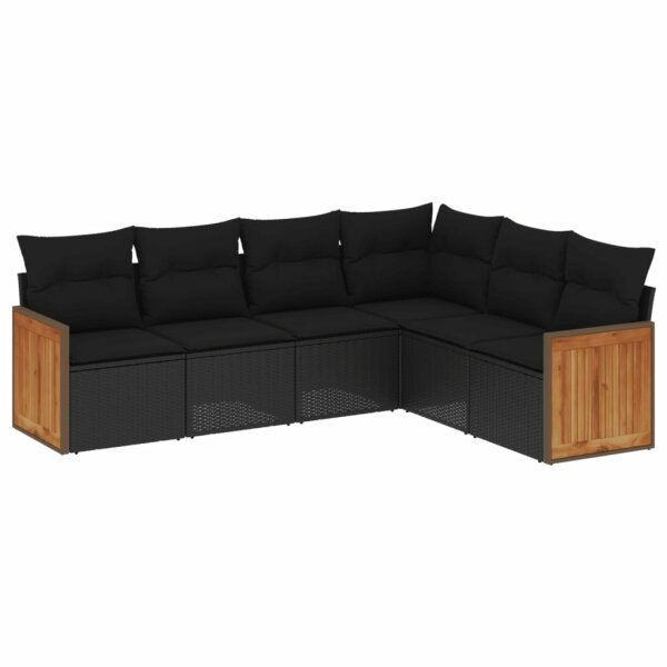 vidaXL 6-tlg. Garten-Sofagarnitur mit Kissen Schwarz Poly Rattan