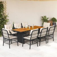 vidaXL 9-tlg. Garten-Essgruppe mit Kissen Schwarz Poly Rattan