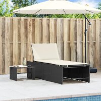 vidaXL Sonnenliegen 2 Stk. mit Tisch Schwarz Poly Rattan