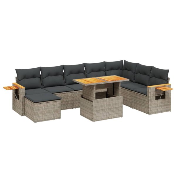 vidaXL 9-tlg. Garten-Sofagarnitur mit Kissen Grau Poly Rattan