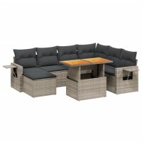 vidaXL 8-tlg. Garten-Sofagarnitur mit Kissen Grau Poly Rattan