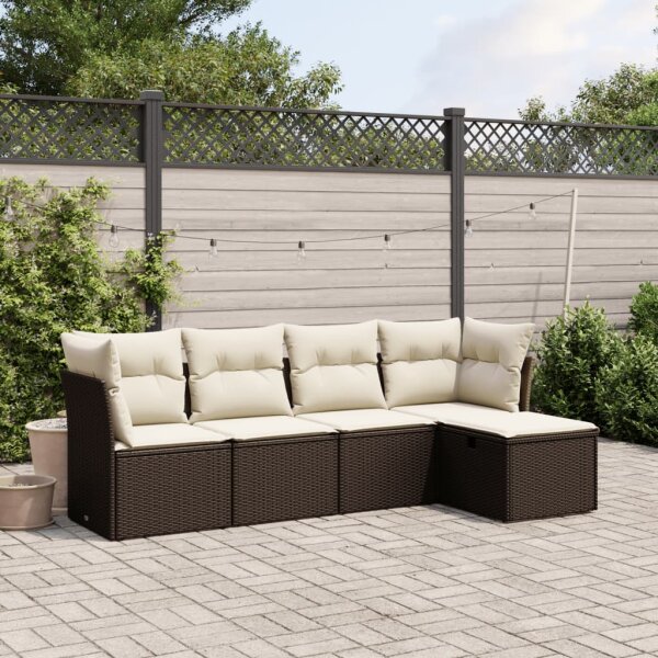 vidaXL 5-tlg. Garten-Sofagarnitur mit Kissen Braun Poly Rattan