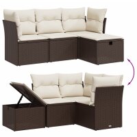 vidaXL 4-tlg. Garten-Sofagarnitur mit Kissen Braun Poly Rattan