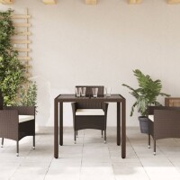 vidaXL Gartentisch mit Glasplatte Braun 90x90x75 cm Poly Rattan