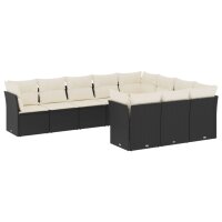 vidaXL 10-tlg. Garten-Sofagarnitur mit Kissen Schwarz Poly Rattan