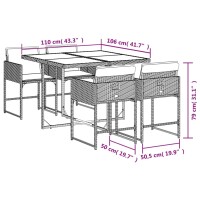 vidaXL 5-tlg. Garten-Essgruppe mit Kissen Hellgrau Poly Rattan