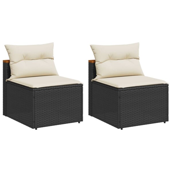 vidaXL Gartensofas ohne Armlehnen mit Kissen 2 Stk Schwarz Poly Rattan