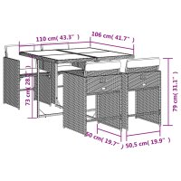 vidaXL 5-tlg. Garten-Essgruppe mit Kissen Hellgrau Poly Rattan