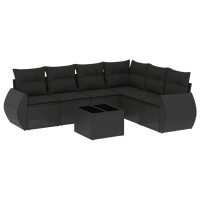 vidaXL 7-tlg. Garten-Sofagarnitur mit Kissen Schwarz Poly Rattan