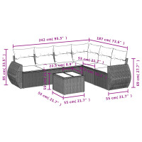 vidaXL 7-tlg. Garten-Sofagarnitur mit Kissen Schwarz Poly Rattan