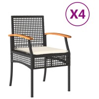 vidaXL Gartenst&uuml;hle mit Kissen 4 Stk. Schwarz Poly Rattan Akazienholz