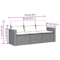 vidaXL 3-tlg. Garten-Sofagarnitur mit Kissen Schwarz Poly Rattan