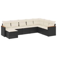 vidaXL 8-tlg. Garten-Sofagarnitur mit Kissen Schwarz Poly Rattan