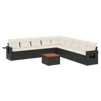 vidaXL 10-tlg. Garten-Sofagarnitur mit Kissen Schwarz Poly Rattan