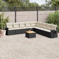 vidaXL 10-tlg. Garten-Sofagarnitur mit Kissen Schwarz Poly Rattan